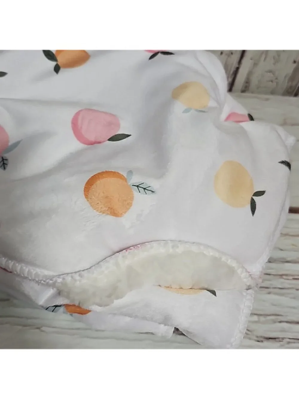 Peach Peaches Baby Blanket Soft Reversible Sherpa Fresh and Sweet 30 x 40